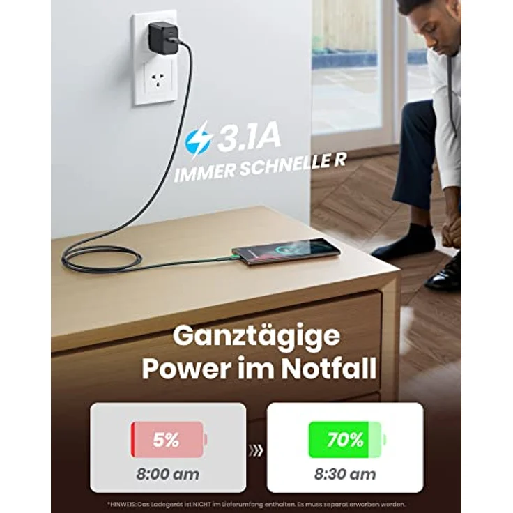 USB C Kabel, INIU Ladekabel USB C 5 Stück (1+1+1.8+1.8+3m) QC 3.1A Typ C Schnellladekabel, Nylon Geflochtenes Handy USB-C Schnellladung für Samsung S22 S21 S20 S10 Huawei Google Piexl Xiaomi usw. – Bild 2