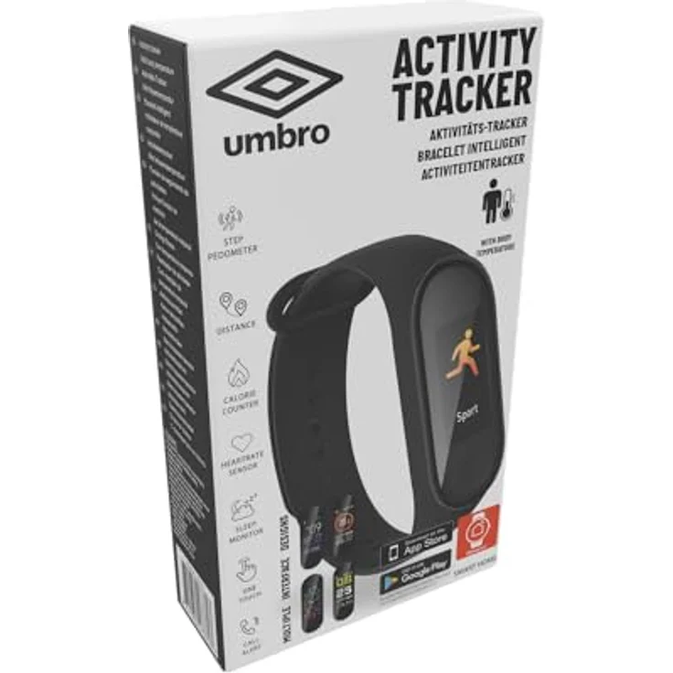 Umbro Fitness Tracker Bluetooth Smart Watch - Fitnessuhr HR mit Körpertemperatursensor - Schrittzähler 0,96 Zoll Touchscreen - Spritzfest - Schwarz – Bild 3
