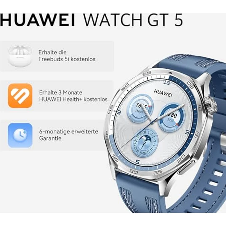 HUAWEI Watch GT 5 46 mm Smartwatch, Kunstvolles Design, Erweiterte Lauf- und Fahrradfunktionen, Gesundheitsmonitoring, Bis zu 14 Tage Akkulaufzeit, Blau – Bild 2