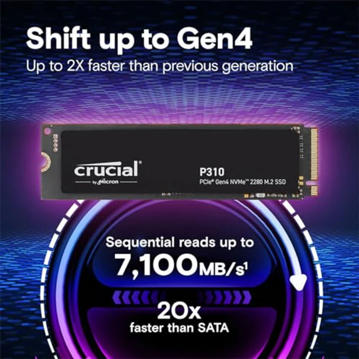Crucial P310 2T PCIe M.2*CT2000P310SSD8, SSD-Festplatte mit sequenziellem Lesen von bis zu 7100 MB/s, für Gen3- und Gen4-Laptops und Desktops geeignet – Bild 2