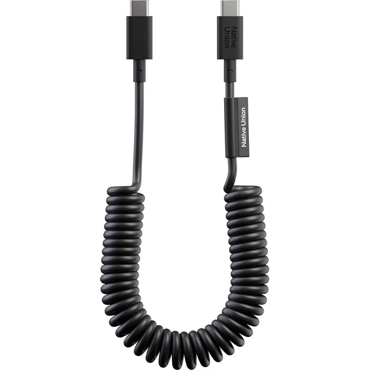 Native Union, USB-C auf USB-C Spiralkabel 60W 1,2m, dehnbares Design, Schwarz
