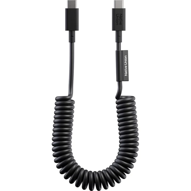 Native Union, USB-C auf USB-C Spiralkabel 60W 1,2m, dehnbares Design, Schwarz