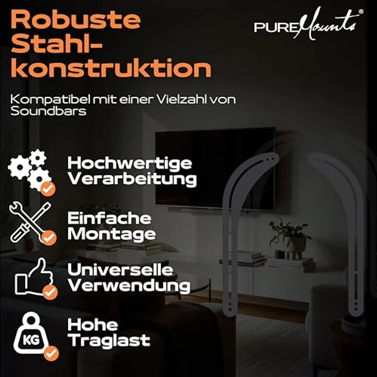 PureMounts PM-SOUND-B Soundbar Unviseralhalterung für Montage am TV oder Wandhalterung, Traglast: max. 15,0kg, VESA 400x400 – Bild 8