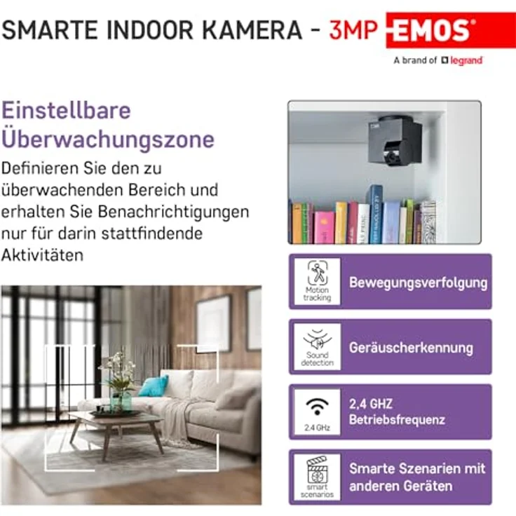 Emos GoSmart Rotierende Überwachungskamera IP-110 CUBE mit WiFi (2304 x 1296 Pixels), Schwarz – Bild 3