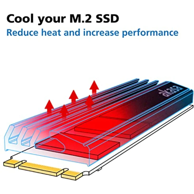 Akasa M.2 SSD Kühlkörper, Aluminium Kühlkörper, mit Thermoklebeband, 71 x 22 x 6,4 mm, passend für M.2 2280 SSD, Schwarz, 2 Stück, A-M2HS01-KT02 – Bild 3