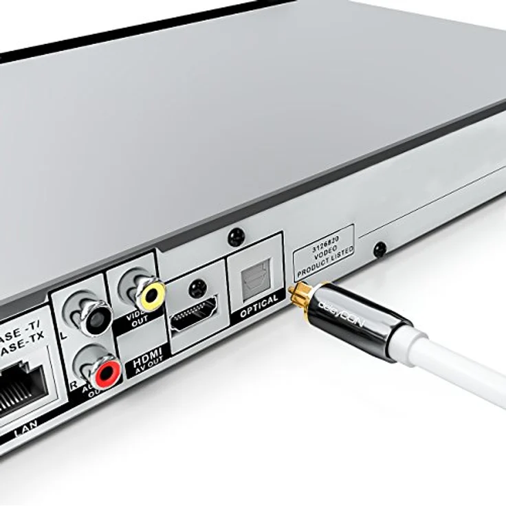 deleyCON Optisches Digital Audio Kabel - S/PDIF - 2x Toslink Stecker 0,5m - LWL Lichtwellenleiter Kabel - Metallstecker - 5mm -flexibel - Weiß – Bild 7