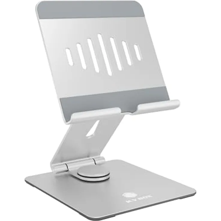 ICY BOX Tablet & Smartphone Ständer (bis 12,9"), Handy und Tablet Halterung, Dreh- und Neigbar, Höhenverstellbar, Zusammenklappbar, Aluminium, IB-TH200-R