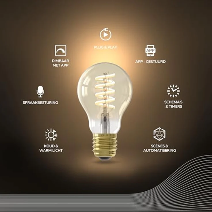 CALEX Smart Spirale Filament Glühbirne E27, WLAN LED Leuchtmittel mit Alexa und Google Home, 7W Vintage A60, warmweißes Licht – Bild 2