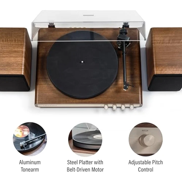 Crosley C65A-WAGL Plattenspieler mit 2 Geschwindigkeiten, 50W Lautsprechern, Moving Magnet Tonabnehmer und Bluetooth, Walnuss – Bild 2