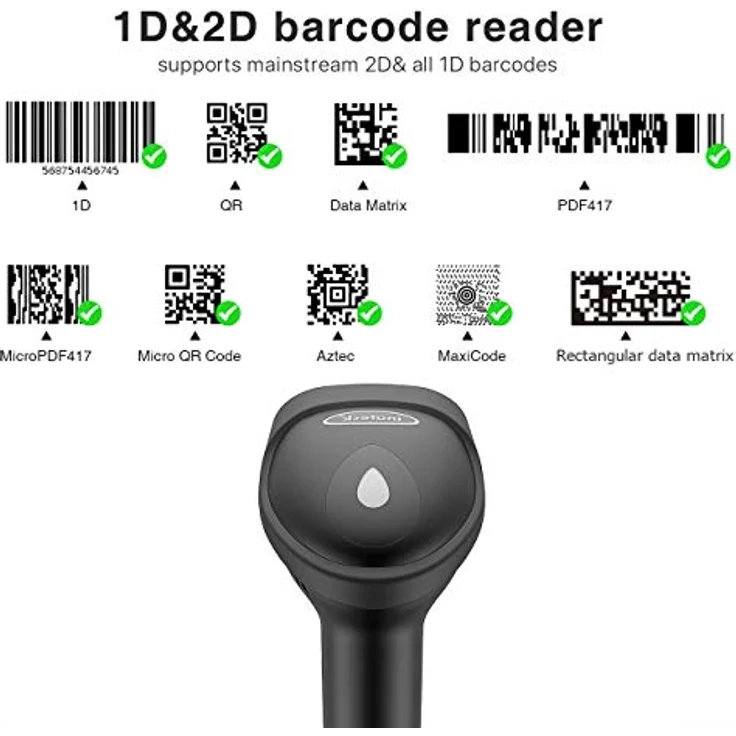 Inateck BCST-50, 2D Barcode Scanner Wireless mit Bluetooth, 2000 mAh Akku für 30 Tage Dauerbetrieb, 1D/2D Code- und Datamatrix-Erkennung, inkl. 2.4G-Adapter – Bild 2