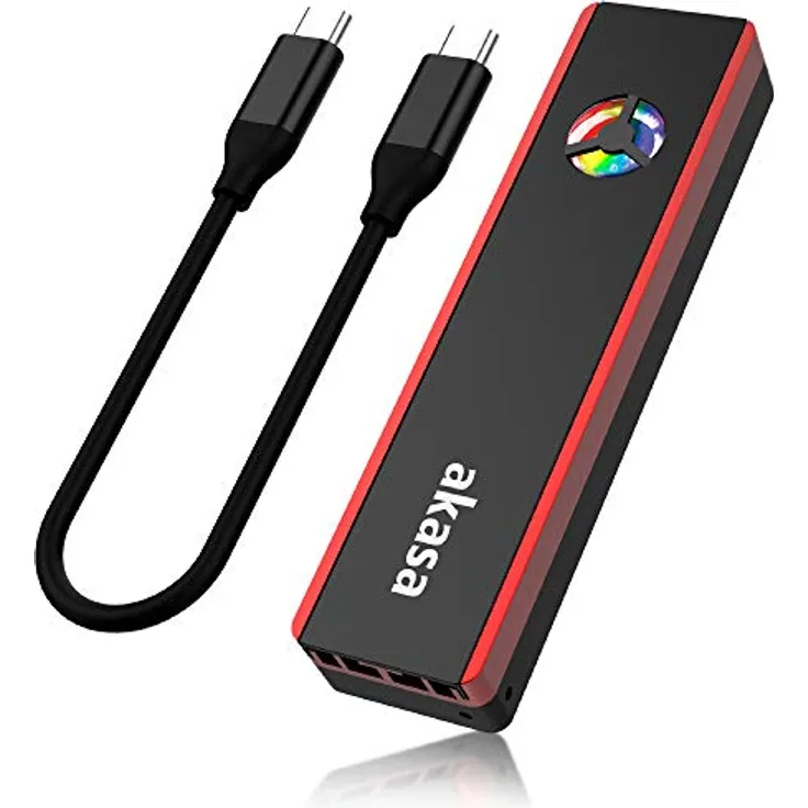 Akasa Vegas SSD Mate | M.2 SATA/NVME SSD auf USB 3.2 Gen 2 Aluminium-Gehäuse mit RGB-Lüfter | Externes RGB SSD Gehäuse, Werkzeugloser M.2-Gehäuseadapter | Inklusive Tragetasche