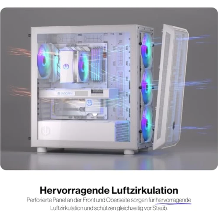 ENDORFY Arx 700 White ARGB, Gaming PC Gehäuse ATX mit 4x 140-mm ARGB-Lüftern, luftiger Mesh-Front und -Deckel, Platz für zwei 360mm Radiatoren für AIO Wasserkühlung – Bild 2