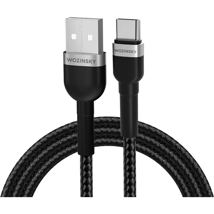 Wozinsky WNBAC2 USB-C Ladekabel 2,4A, 2m, Schwarz - Robust, Biegefest und Schnelle Datenübertragung 480 Mbit/s