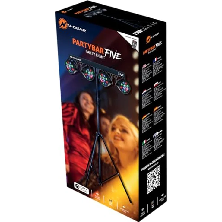 N-Gear Partybar FIVE, LED Partylicht mit 4 RGB Parspots und UV Strobelight, DMX steuerbar, inkl. Fernbedienung – Bild 9