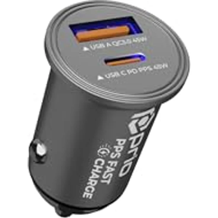 Prio KFZ-Schnellladegerät 45W PD PPS (USB C) + 45W (USB A), silber, duales Laden für Smartphones und Laptops – Bild 1