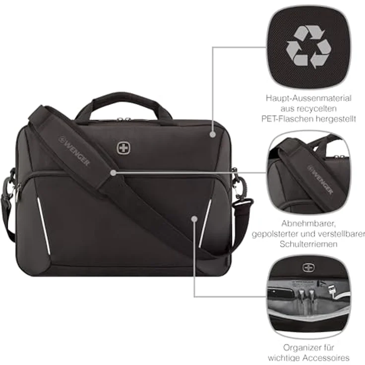 WENGER XE Brief 17 Laptop-Tasche, recyceltes Außenmaterial, 25 l Stauraum, Schwarz, 653301 – Bild 4