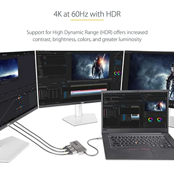 StarTech.com 3-Port USB-C Multi-Monitor Adapter, USB-C auf 3x DisplayPort 1.4 MST Hub, Dreifach 4K 60Hz, HDR, mit 0,3 m integriertem Kabel - nur für Windows, grau – Bild 5