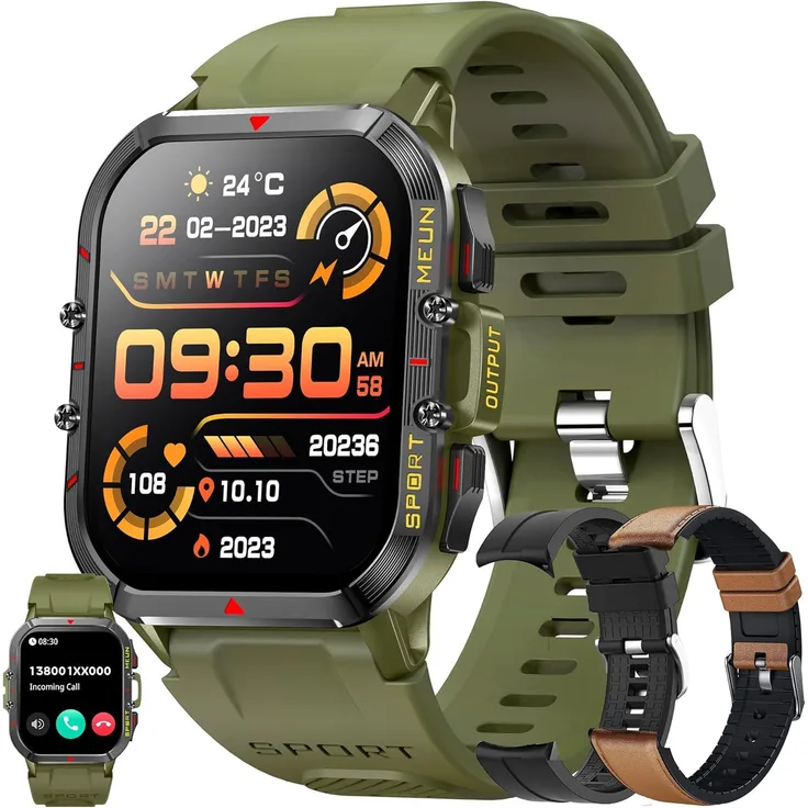 SGDDFIT 1.96 Inch Herren Smartwatch, Fitness Uhr mit Telefonfunktion, IP68 wasserdicht, Bluetooth Anrufe, Herzfrequenz- und Blutdruckmessung, Sporttracking