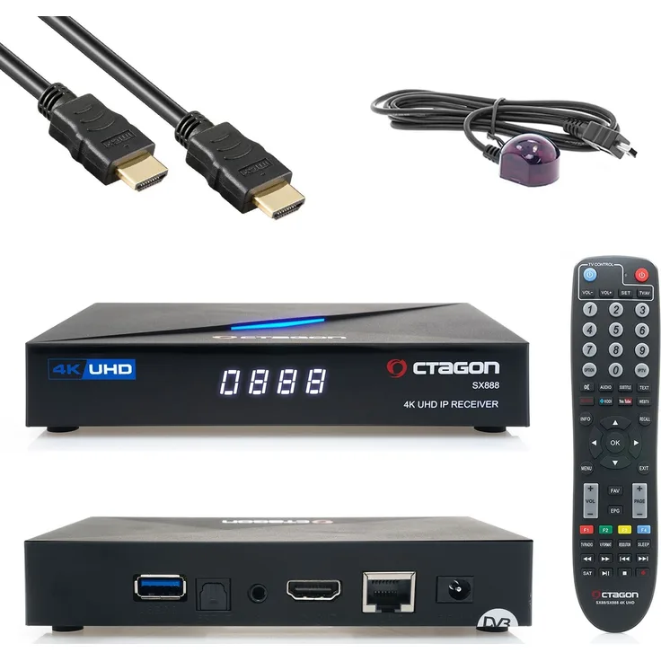 Octagon SX888 4K UHD IP H.265 HEVC IPTV Set-Top Box, 64 Bit Quad Core Prozessor, 1GB RAM, 4GB eMMC, inkl. 150 Mbits Wifi Stick