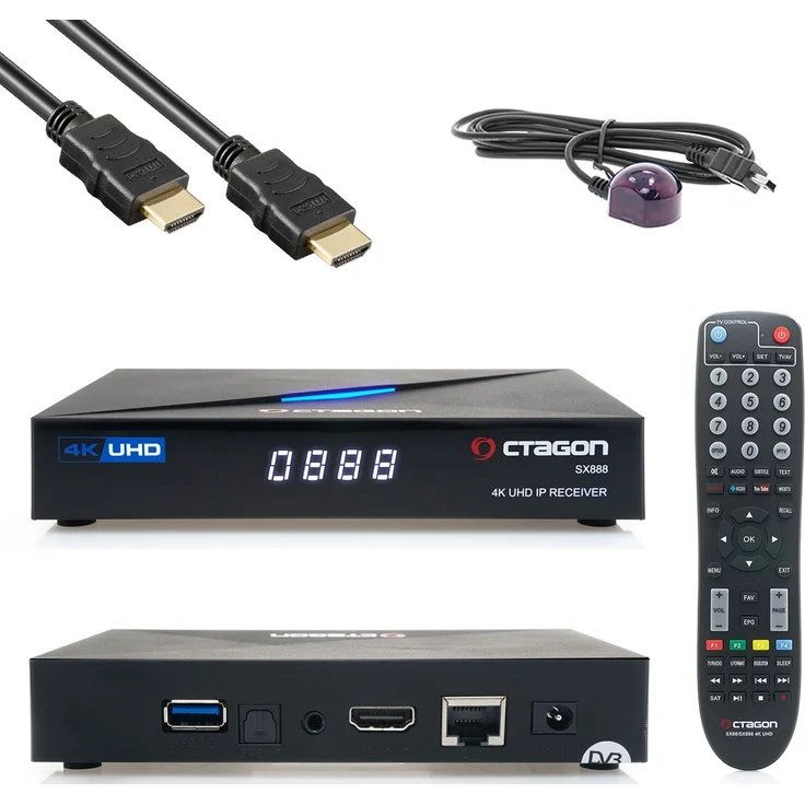 Octagon SX888 4K UHD IP H.265 HEVC IPTV Set-Top Box, 64 Bit Quad Core Prozessor, 1GB RAM, 4GB eMMC, inkl. 150 Mbits Wifi Stick