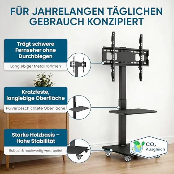 Xantron TV-Stand-1Mobile, mobiler Bodenständer für TVs von 37''-75'', höhenverstellbar mit Drehfunktion und integrierten Rollen – Bild 5