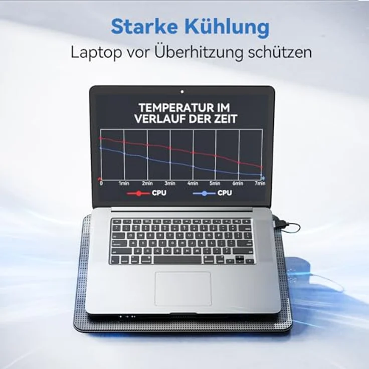 TECKNET Laptop Kühlpad, 12-17 Zoll Cooler mit 3 Hochgeschwindigkeitslüftern, 2 USB-Ports und LED-Beleuchtung (Blau+Schwarz) – Bild 2