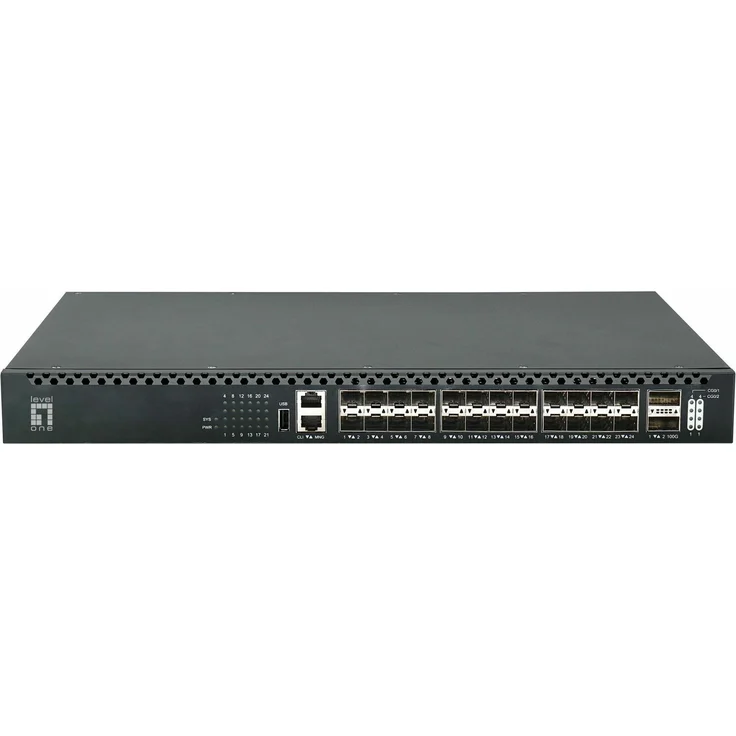 LevelOne XQS-3126, 26-Port Gigabit Netzwerk Switch mit 2x40/100GbE, 185W PoE, Schwarz