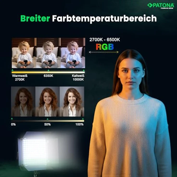 PATONA Premium LED Videolicht 60W RGB, COB-LED mit 2700K-10000K Farbtemperatur, 16 Mio. Farben, App Steuerung und Spezialeffekten – Bild 4
