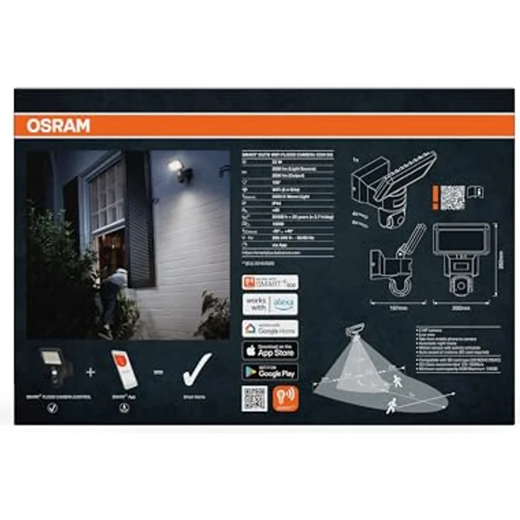Osram SMART+ FLOOD CAMERA CONTROL, Netzwerkkamera mit HD Live-Bildübertragung, grau, 2000 Lumen, IP44 – Bild 4