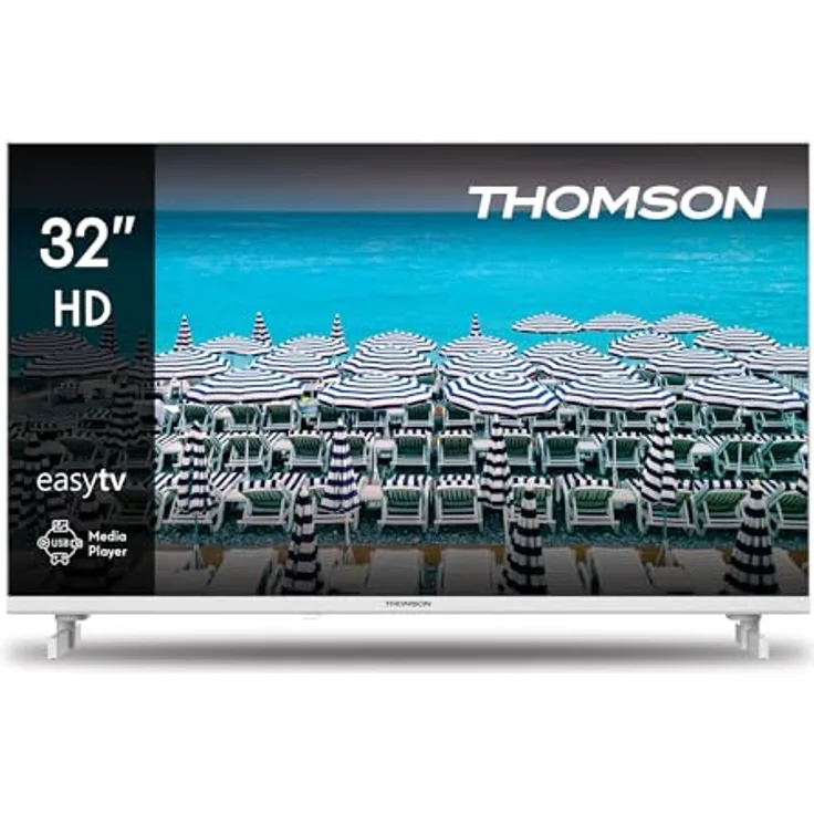 Thomson 32HD2S13W, 32 Zoll (80 cm) LED HD Fernseher in Weiß, kein Smart, mit Hotelmodus, Triple-Tuner, USB, HDMI, CI+ und A+ Panel