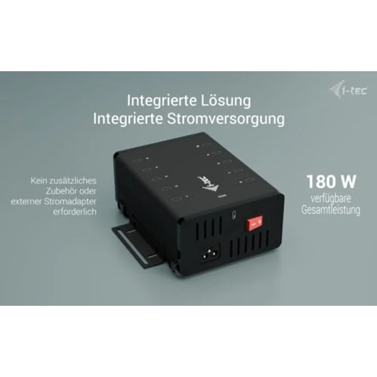 i-tec USB-C/USB-A Metal Charging+Data HUB, 10x USB-C Anschlüsse, 15W pro Port, 180W integrierter Stromadapter, leise Kühlung – Bild 7