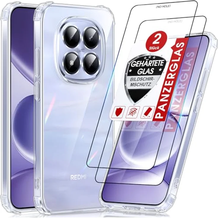 LeYi Hülle für Xiaomi Redmi Note 15 Pro 5G, Transparent TPU Schutzhülle mit 2 Schutzfolien, Stoßfest und Kameraschutz, Crystal Clear Case – Bild 1