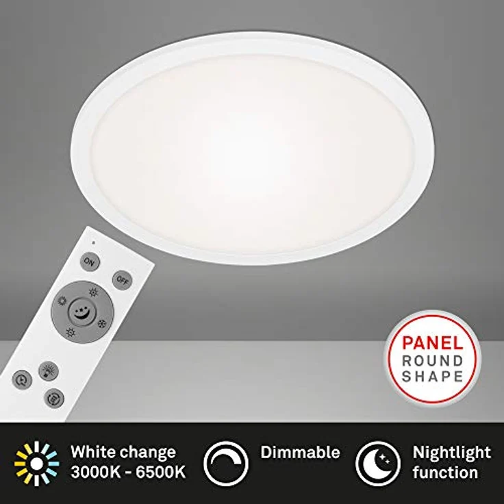 BRILONER Briloner Leuchten - LED Panel, Deckenleuchte dimmbar, inkl. Fernbedienung, Farbtemperatursteuerung, Nachtlicht, 24 Watt, 2.200 Lumen, Weiß, Ø40cm, 7168-016 – Bild 2