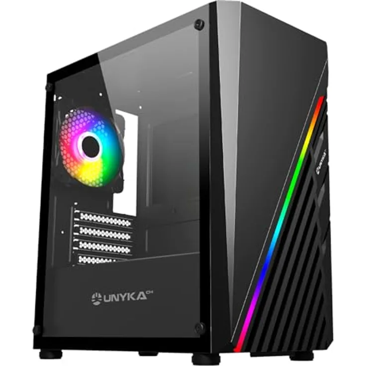 UNYKAch Mini Glayze Cristal Templado, Micro-ATX PC-Gehäuse mit ARGB-Front und gehärtetem Glas, schwarz