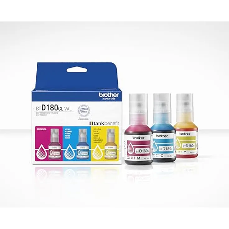 Brother BTD180CL Tintenflaschen Value Pack, Nachfülltinte in Gelb, Cyan und Magenta, 3er-Pack, je 48,8 ml, Reichweite bis zu 5000 Seiten, kompatibel mit DCP-T580DW und DCP-T780DW