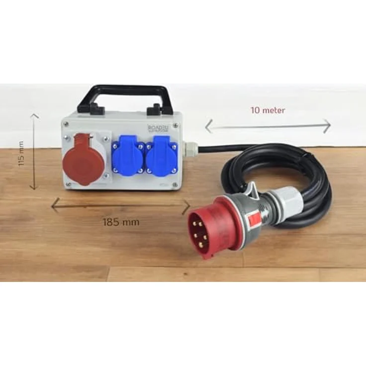 RoadEu CEE Steckdose 16A und 2x Schuko Verteiler - Stromverteiler 16A, Mobilverteiler - Stromkabel 10 Meter - Baustromverteiler mit CEE Stecker 16A, blau – Bild 2
