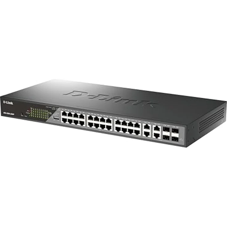 D-Link 28-Port Gigabit PoE+ Smart Surveillance Switch (24 x 1000BASE-T PoE+ and 4 x Combo SFP, 802.3af/at, 370W PoE Budget, bis zu 250 Meter Long Range PoE, VLAN, QoS, ERPS, ONVIF) – Bild 2