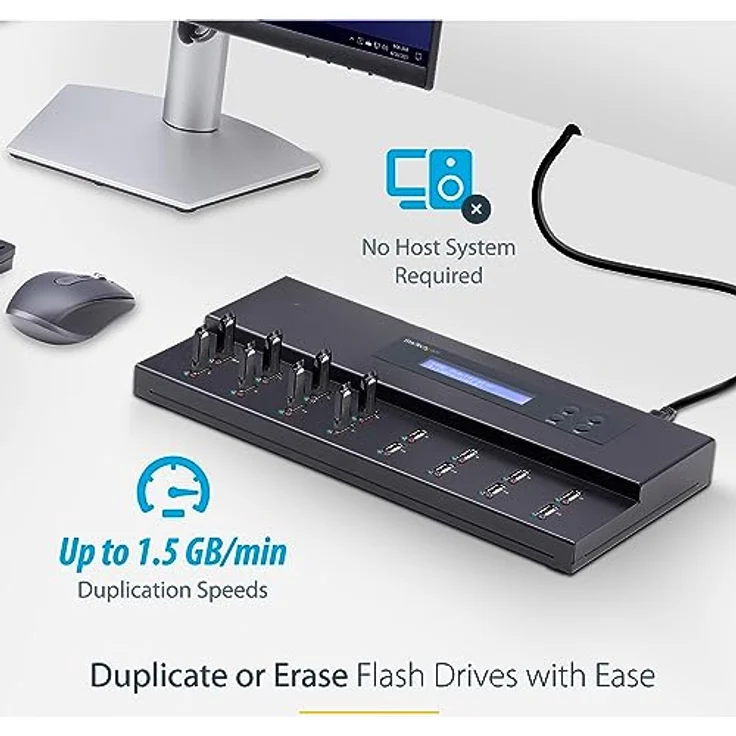 StarTech.com 1:15 USB Stick Klonstation und Löscher, Kopierer für mehrere USB Laufwerke, System and File und Sector-by-Sector Kopieren, 1,5 GB/min, Single und 3-Pass Löschen, LCD Display (USBDUPE115) – Bild 2