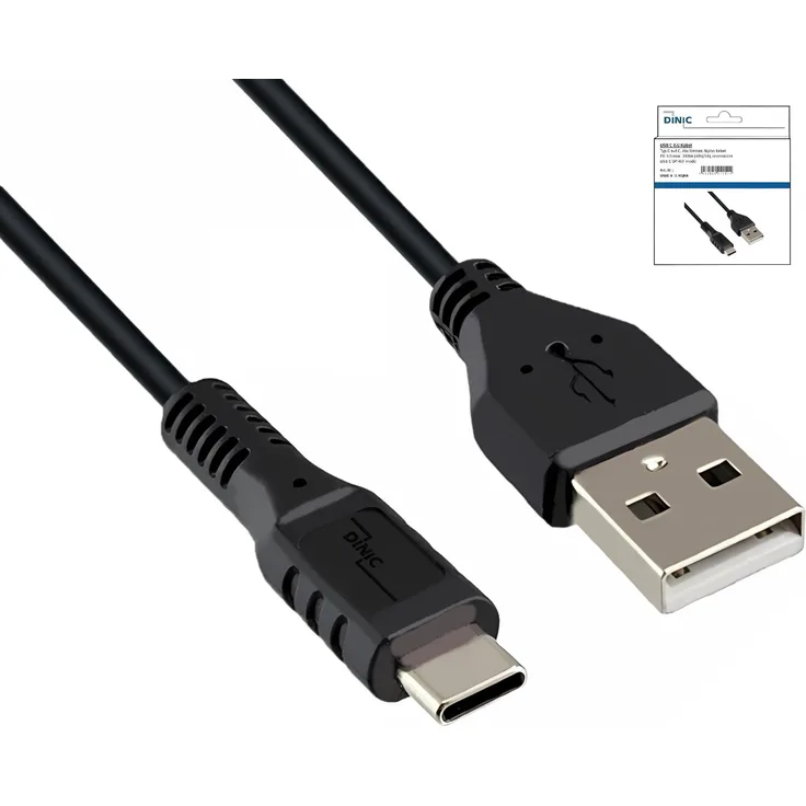 DINIC USB Typ C auf A Ladekabel, 3 m, 5V 3A, schwarz, robust und flexibel