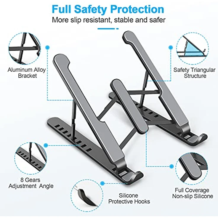 AOVUYCK-Store Laptop Ständer, 8-Stufe Einstellbar Laptop Stand, Tragbar Höhenverstellbarer Belüfteter Laptopständer, Notebook Ständer für MacBook, Lenovo, Dell, 10-15,6'' Laptops, Tablets, Notebooks. – Bild 4