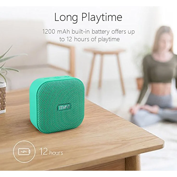 MIFA A1 Mini Lautsprecher Bluetooth, Technologie True Wireless Stereo, 15 Stunden Spielzeit, IP56 Wasserfester und Staubdichter Wireless Speaker mit 3,5mm Audio-Eingang, grün – Bild 4