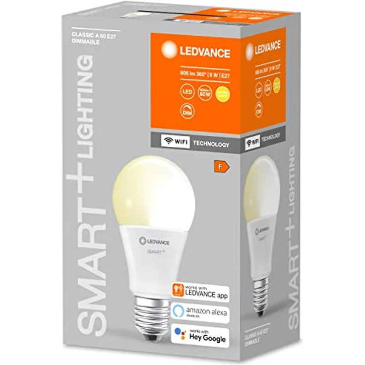 LEDVANCE Smarte LED-Lampe mit WiFi Technologie, Sockel E27, Dimmbar, Warmweiß (2700 K), ersetzt Glühlampen mit 60 W, SMART+ WiFi Classic Dimmable, 1er-Pack – Bild 2
