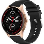 Knauermann Neo (2024) Gold Rund - Gesundheitsuhr Smartwatch - EKG + HRV Funktion - BT Bluetooth - Schlafapnoe - Blutdruck - Silikonband Schwarz, 14-24