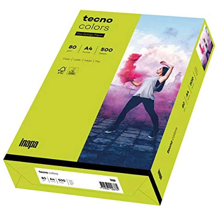 inapa farbiges Druckerpapier, buntes Papier tecno Colors: 80 g/m², A4, 500 Blatt, leuchtend grün – Bild 1