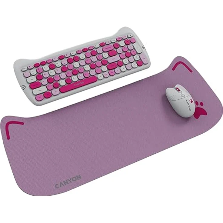Canyon HSET-W6 DE Kitty Edition, Kabellose Computertastatur und Maus in Pink mit 104 Standardtasten – Bild 2