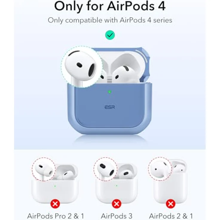 ESR AirPods 4 Hülle, kompatibel mit AirPods 4 Gen (2024) (USB-C), Hybrid Schutzhülle mit kabellosem Laden, Handschlaufe, magnetischem Deckel, Blau – Bild 2