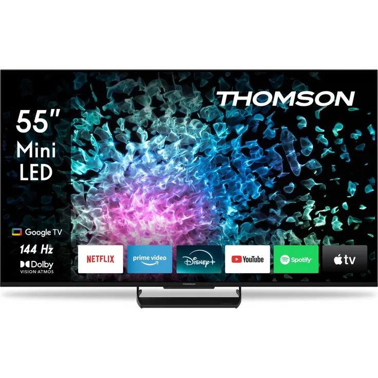 Thomson 55MG7C15 55 Zoll Mini-LED QLED TV, 144Hz, Google TV, Quantum Dot, hoher Kontrast & Helligkeit, Google Assistant Sprachsteuerung