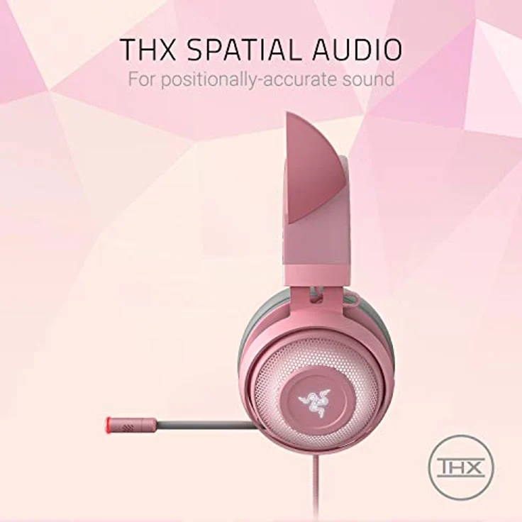 Razer Kraken Kitty Gaming Headset (Das Katzenohren-Headset mit RGB Chroma-Beleuchtung, Mikrofon mit aktiver Rauschunterdrückung, THX Spatial Audio, Bedienelemente an der Ohrmuschel) Pink-Quartz – Bild 5