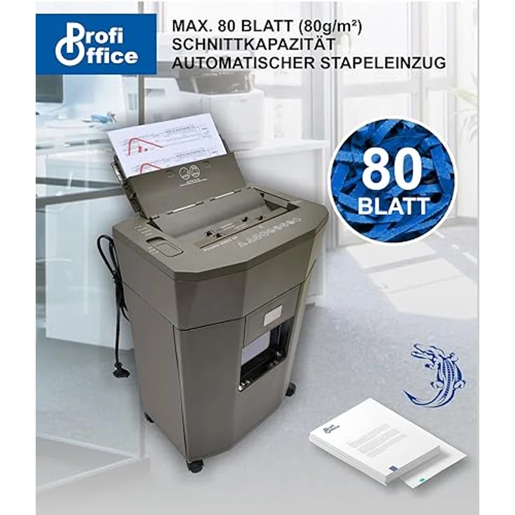 ProfiOffice Aktenvernichter autofeed Partikelschnitt Sicherheit P-4 Piranha 308 AF - 80 Blatt Einzug, zuverlässig schnell, DSGVO konform (91951) – Bild 2