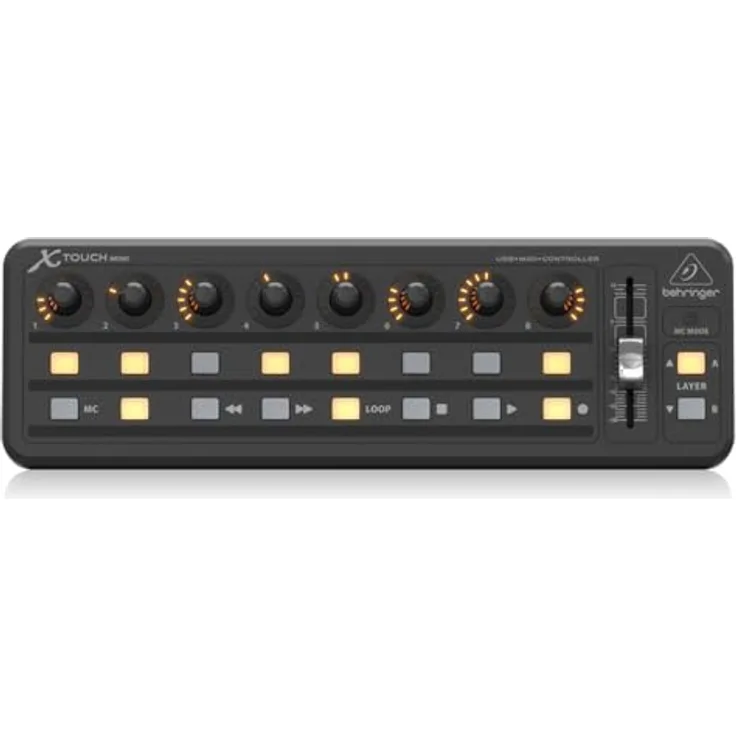Behringer X-Touch Mini, MIDI Controller mit 8 Drehreglern, 16 beleuchteten Tasten und 60 mm Schieberegler, Schwarz